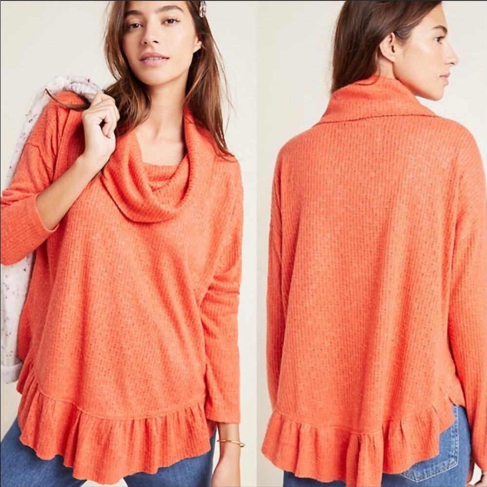 Anthropologie Maeve Addie Orange Soft Ruffled Cowl Neck Top S